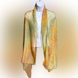 HUGE VINTAGE 70”X35” SHEER HANDWOVEN SHAWL/SARI DIAGONAL PATTERN RAINBOW COLORS